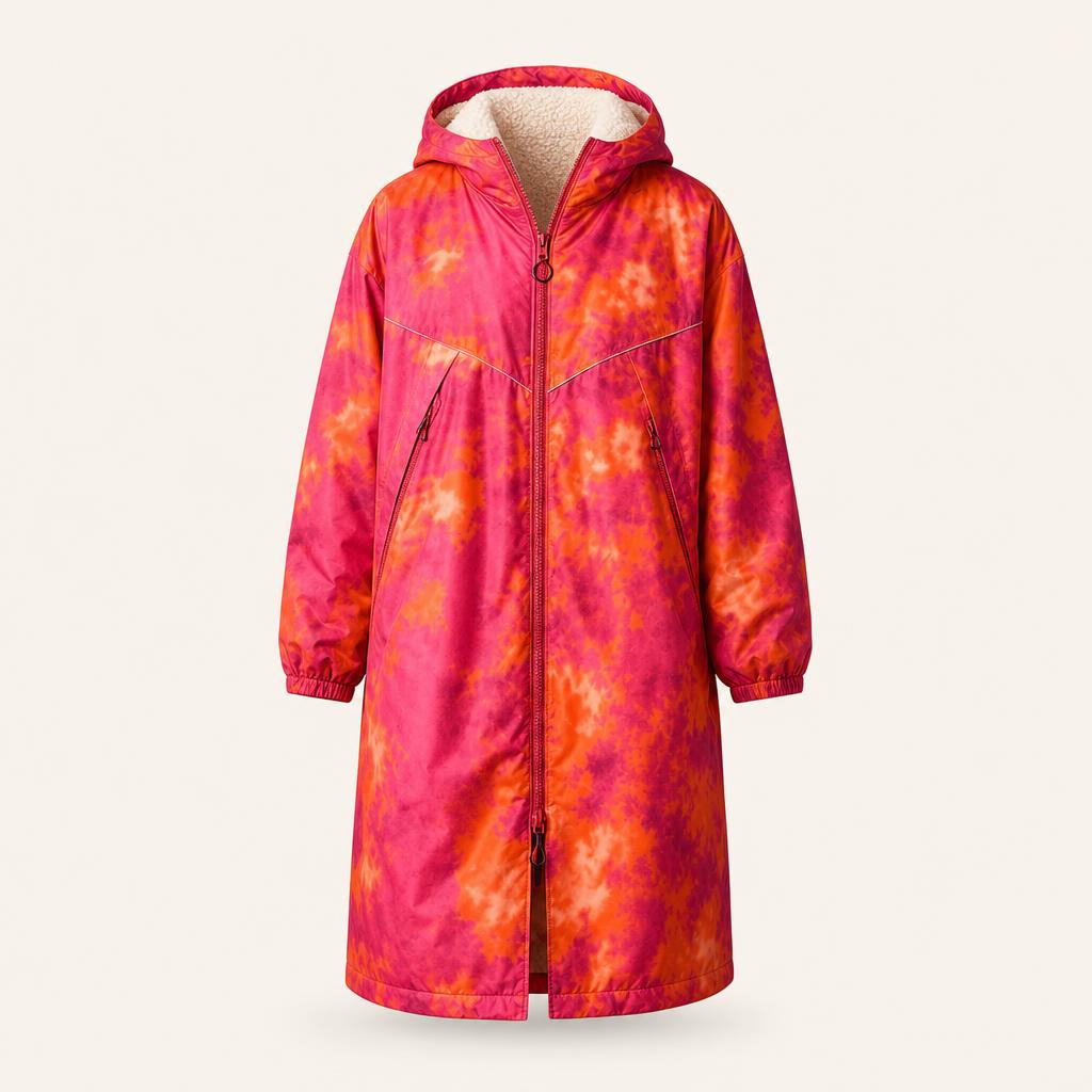 Sherpa-lined waterproof changing robe — front view