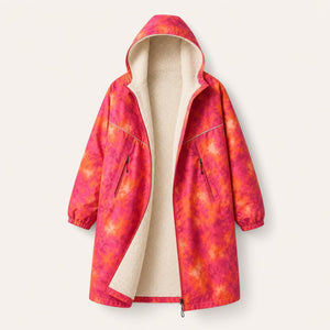 Sherpa-lined waterproof changing robe — open, showing sherpa fleece lining